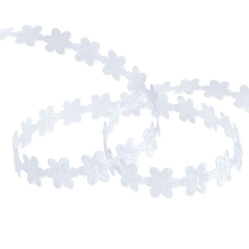gjenstander Dekorativt bånd hvit med blomst 1cm 20m