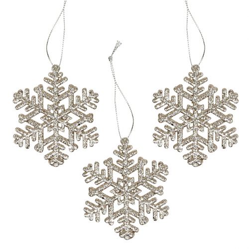 Floristik24 Snøfnugg til å henge, juledekorasjon, dekorativ iskrystallchampagne med glitter 12stk