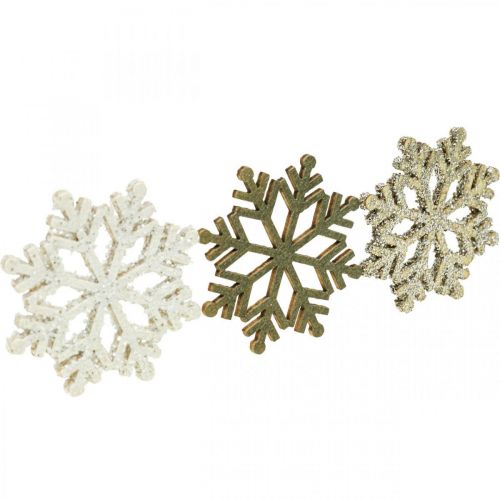 Floristik24 Snowflake naturell, hvit glimmerblanding Ø4cm 72 stk