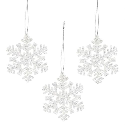 Floristik24 Snøfnugg Ø8cm hvit med glitter 12stk