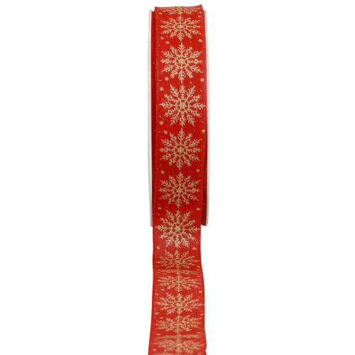 Julebånd gavebånd snøflak rød 25mm 20m