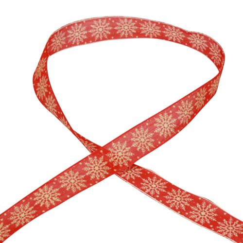 gjenstander Julebånd gavebånd snøflak rød 25mm 20m