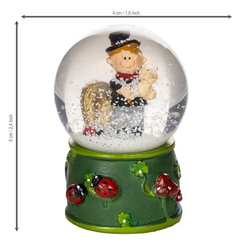 Snøkule med lykkebringer og skorsteinsfeierfigur, 4 cm, 3 stk. | Floristik24.no