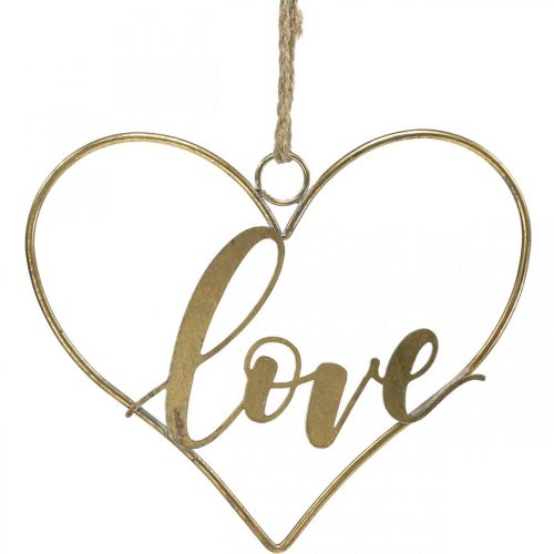 Bokstaver Love hjerte deco metall gull til å henge opp 27cm