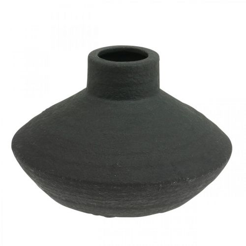 Sort keramikkvase dekorativ vase flat bulbous H10cm
