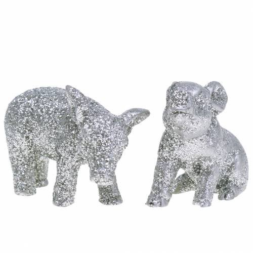 Floristik24 Deco gris nyttårsaften dekorasjon sølv glitter 3,5cm 2stk
