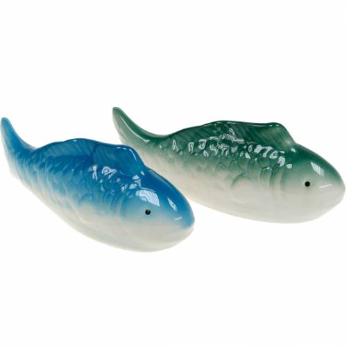 Svømmefisk blå / grønn keramikk 16cm 2stk
