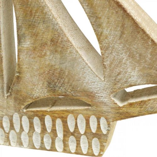 gjenstander Treseilbåt, maritim dekorasjon, trebåt naturfarge, hvit H23cm