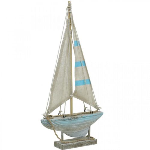 Floristik24 Deco seilbåt hvit-blått tre, lin maritim dekorasjon H34,5cm