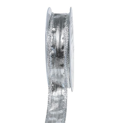 Floristik24 Dekorbånd sølv med trådkant 25mm 25m