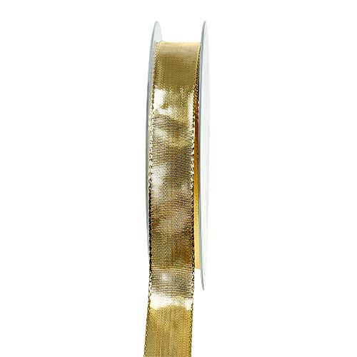 gjenstander Gavebånd gull med trådkant 15mm 25m