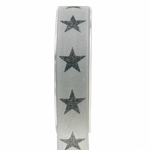 Floristik24 Dekorativt bånd med glimmerstjernegrå 25mm 20m