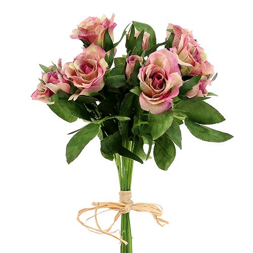Silke stoff blomster rose bukett L26cm gammel rose 3stk