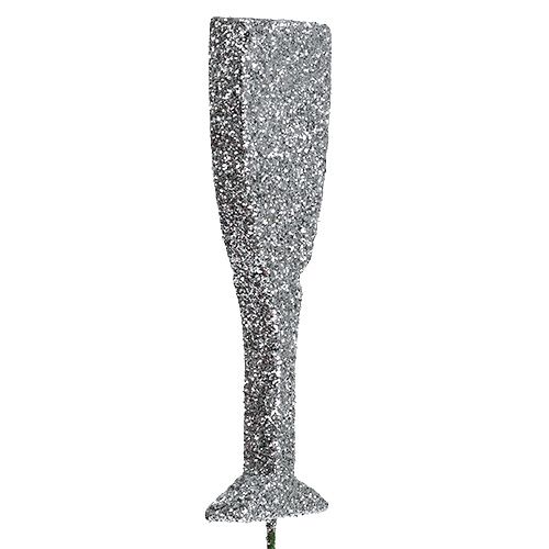 gjenstander Champagneglass med glitter sølv 8cm L28cm 24stk