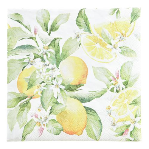 Floristik24 Servietter hvite med sitroner sommerpynt 33x33cm 20 stk