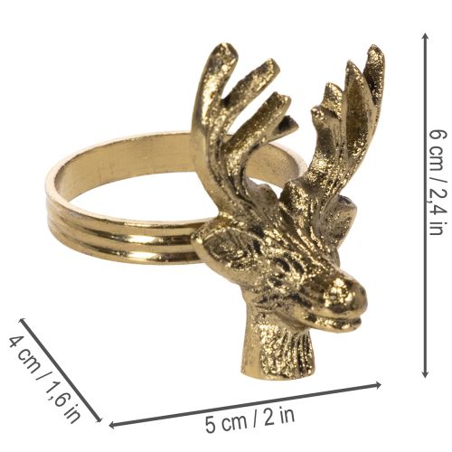 Serviettring i metall med hjortehode i gullutseende, 6 cm, 4 stk. | Floristik24.no