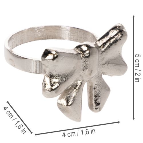 Serviettring med sløyfe, metall, skinnende sølv, 5 cm, 4 stk. | Floristik24.no