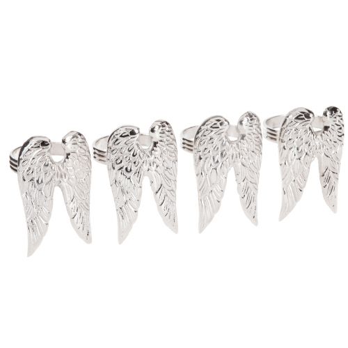 gjenstander Serviettringer englevinger borddekorasjon sølv 6,5cm Ø4cm 4 stk