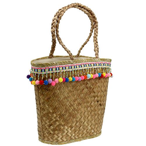 Floristik24 Handleveske natur med pomponger 40cm x 32,5cm