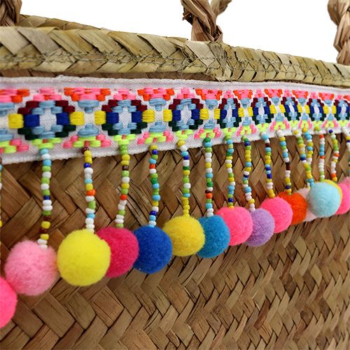 Floristik24 Handleveske natur med pomponger 40cm x 32,5cm