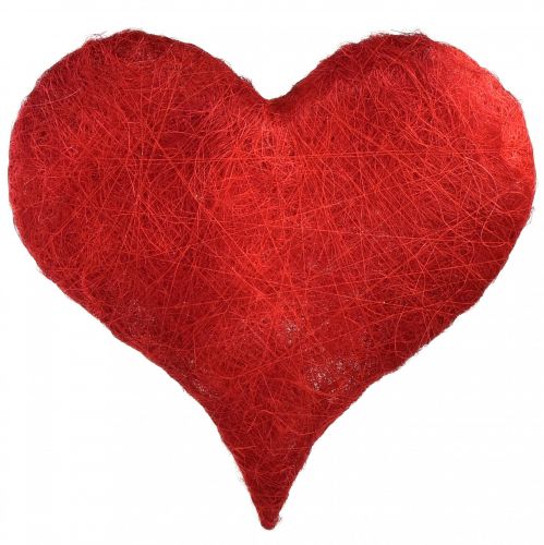 Floristik24 Sisal hjertehjertedekor med sisalfibre i rødt 40x40cm