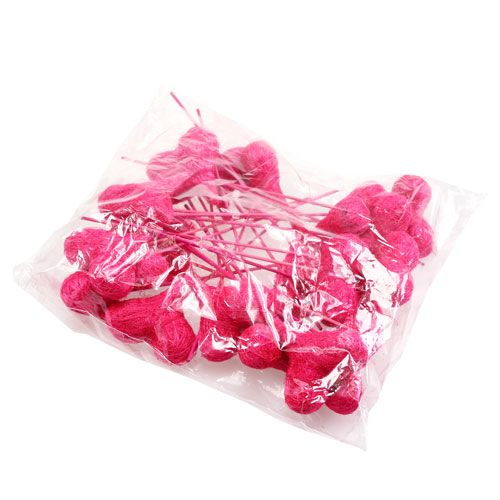 Floristik24 Sisal hjerter på pinne rosa 8cm L25cm 24stk