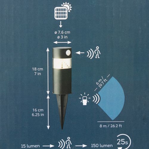 Solcelledrevet hagelampe med bevegelsessensor, LED, 34 cm | Floristik24.no