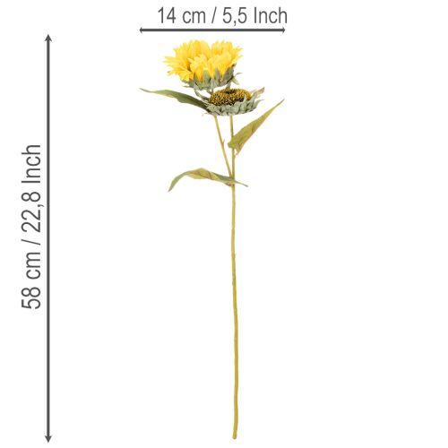 gjenstander Kunstig solsikke med realistiske blader og blomster, 58 cm, 3 stk.