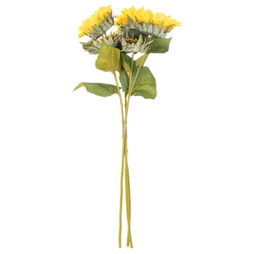 Kunstig solsikke med realistiske blader og blomster, 58 cm, 3 stk. | Floristik24.no