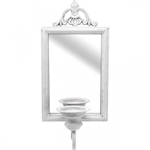 Antikk speil med lysestake hvit metall Shabby H50cm