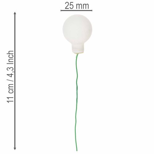 Mini glasskuler med speilblanke bær på ståltråd, hvite, 25 mm, 140 stk. | Floristik24.no