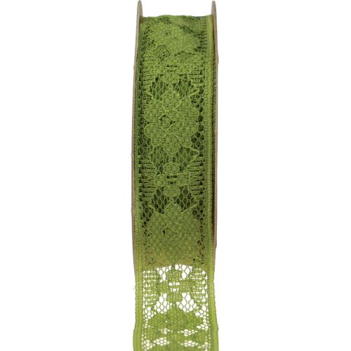 gjenstander Blondebånd grønt 25mm blomstermønster dekorativt bånd blonder 15m