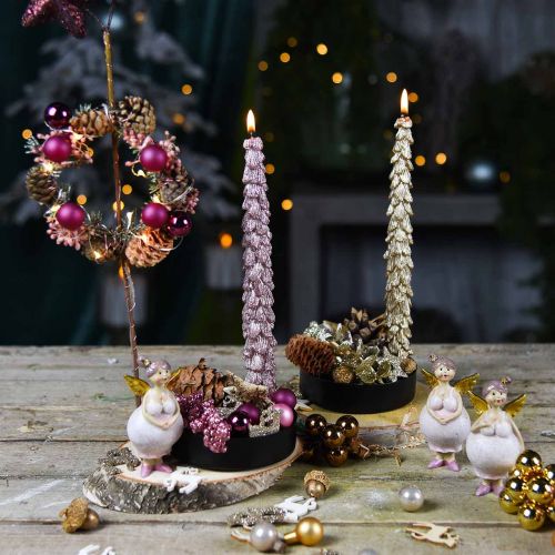 Floristik24 Koniske stearinlys fir rosa metallic 30mm × 260mm 2stk