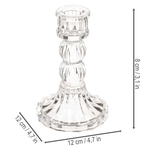 Gjennomsiktig lysestake, klassisk design, borddekorasjon, 12 cm, 2 stk. | Floristik24.no