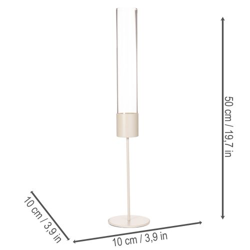 Lysestake med glassylinder på metallbase 50 cm | Floristik24.no