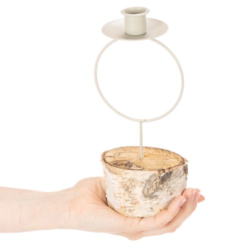 Lysestake med bjørkefot og metallring, 20 cm | Floristik24.no