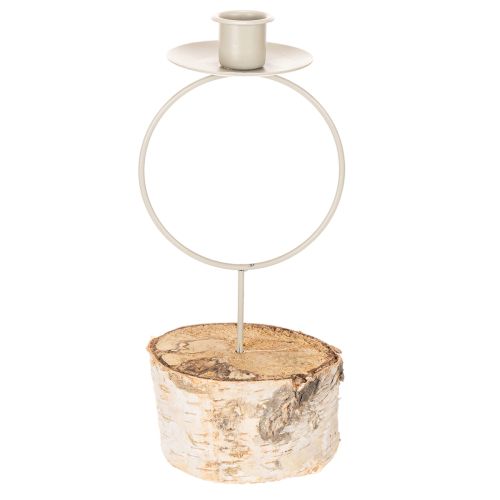 Lysestake med bjørkefot og metallring, 20 cm | Floristik24.no
