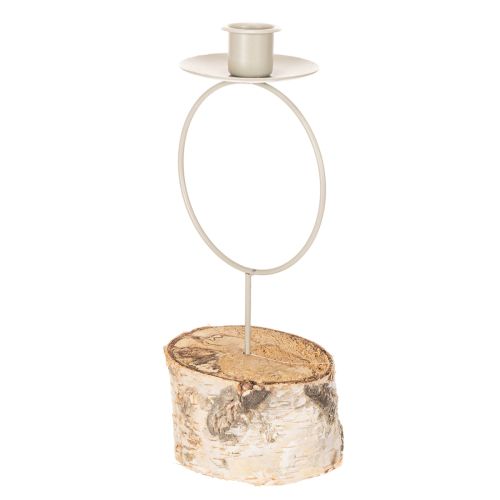 Lysestake med bjørkefot og metallring, 20 cm | Floristik24.no