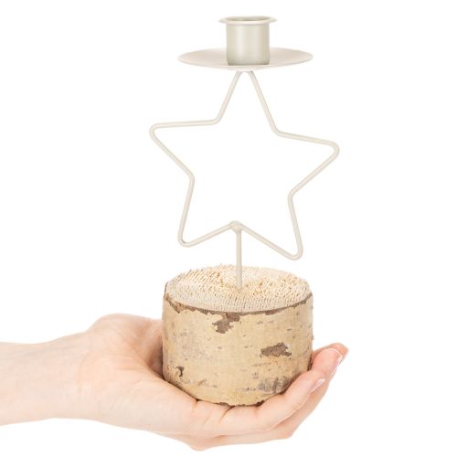 Stjerneformet lysestake med trebase for et 20 cm lys | Floristik24.no