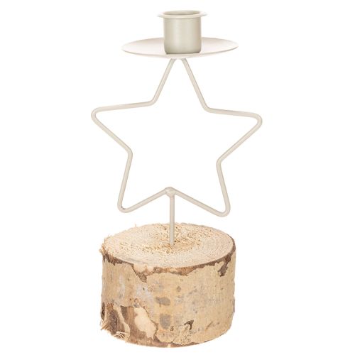 Stjerneformet lysestake med trebase for et 20 cm lys | Floristik24.no
