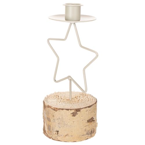 Stjerneformet lysestake med trebase for et 20 cm lys | Floristik24.no
