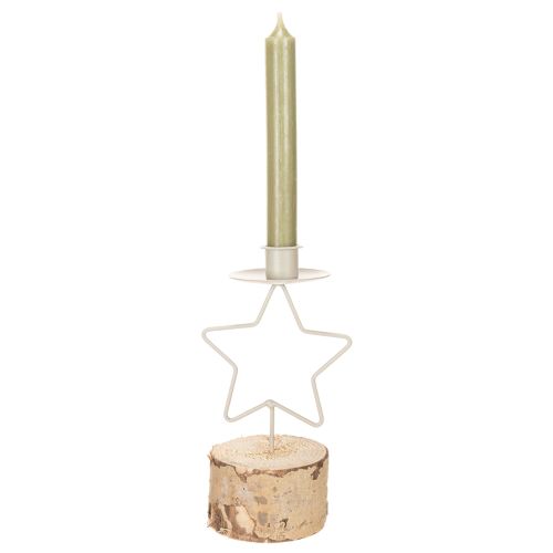 Stjerneformet lysestake med trebase for et 20 cm lys | Floristik24.no