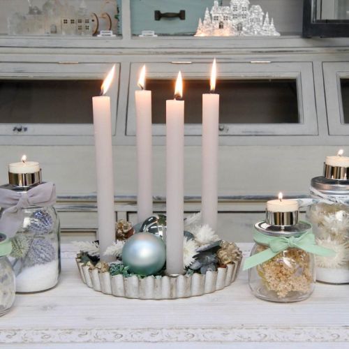 Floristik24 Stave lysestake plate lysestake sølv 4 flammer Ø22cm