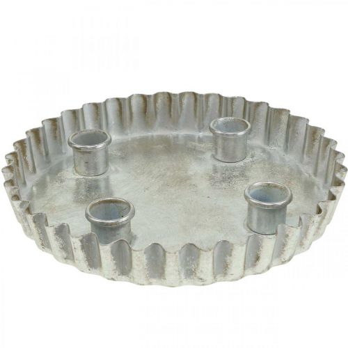 Floristik24 Stave lysestake plate lysestake sølv 4 flammer Ø22cm