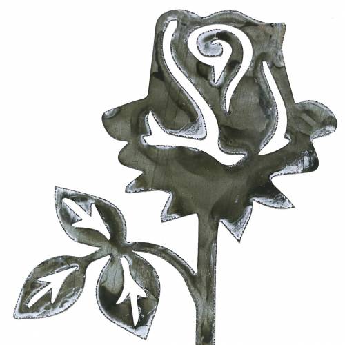 Floristik24 Metallplugg rose sølvgrå, hvitvasket metall 20cm × 8cm 12 stk