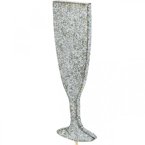 Nyttårsaften dekorasjon champagneglass sølv blomsterplugg 9cm 18stk