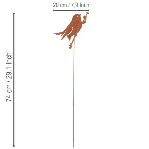 Fuglehagepike, dekorativ pinne i rusten metall, 52 cm | Floristik24.no