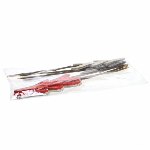 Floristik24 Dekorativ plugg gran rød / grå / hvit H42cm 6stk