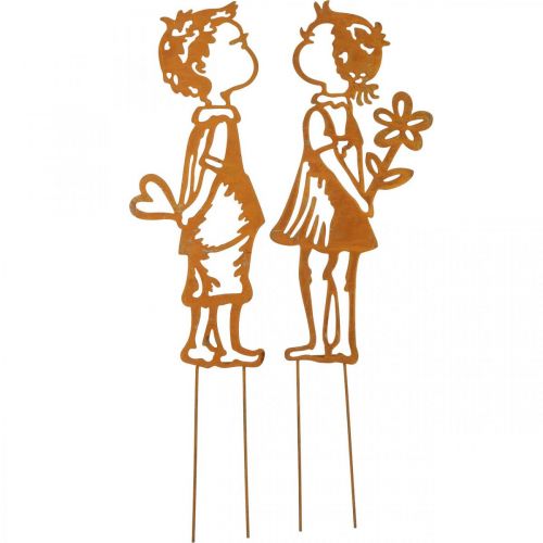 Floristik24 Nostalgiske plugger, gutt og jente, hagedekorasjon, blomsterplugg patina L46,5 cm sett med 2 stk.
