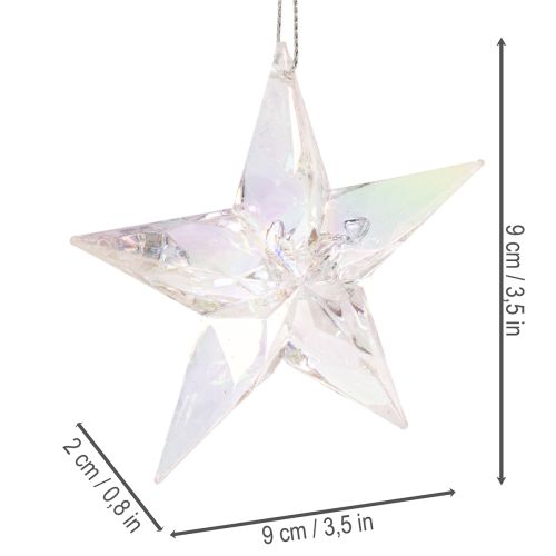 Dekorative stjernepynt, iriserende klar akryl, juletrepynt, 9 cm, 6 stk. | Floristik24.no